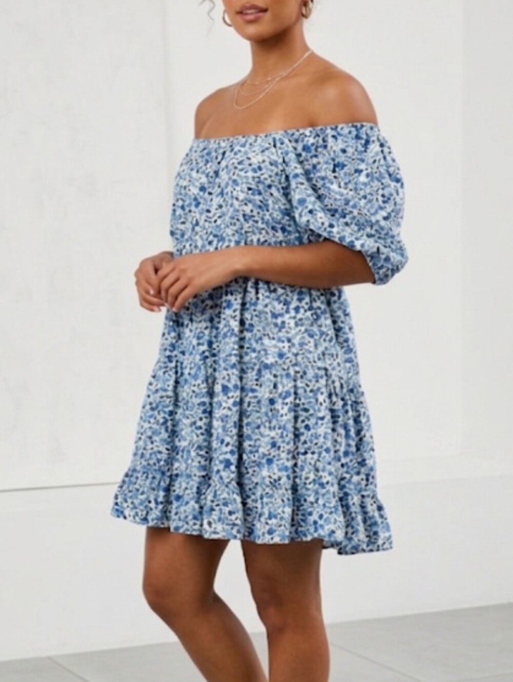 Wild Fable Blue Floral Off - Shoulder Mini Dress Size XXL Boho